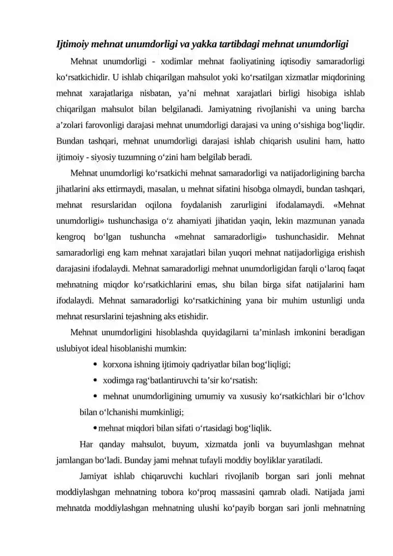Mehnat unumdorligi- iqtisodiy omili sifatida 2
