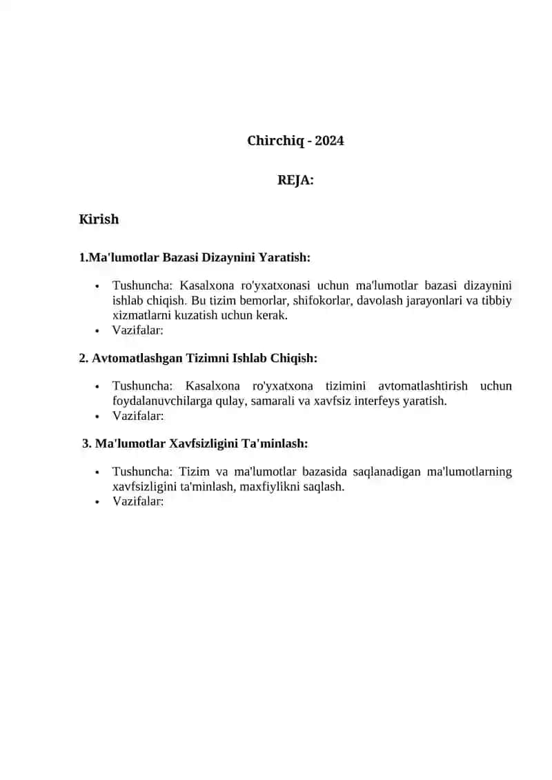 Kasalxonada ro’yxatxona ma’lumotlar bazasini va avtomatlashgan tizimni ishlab chiqish 2