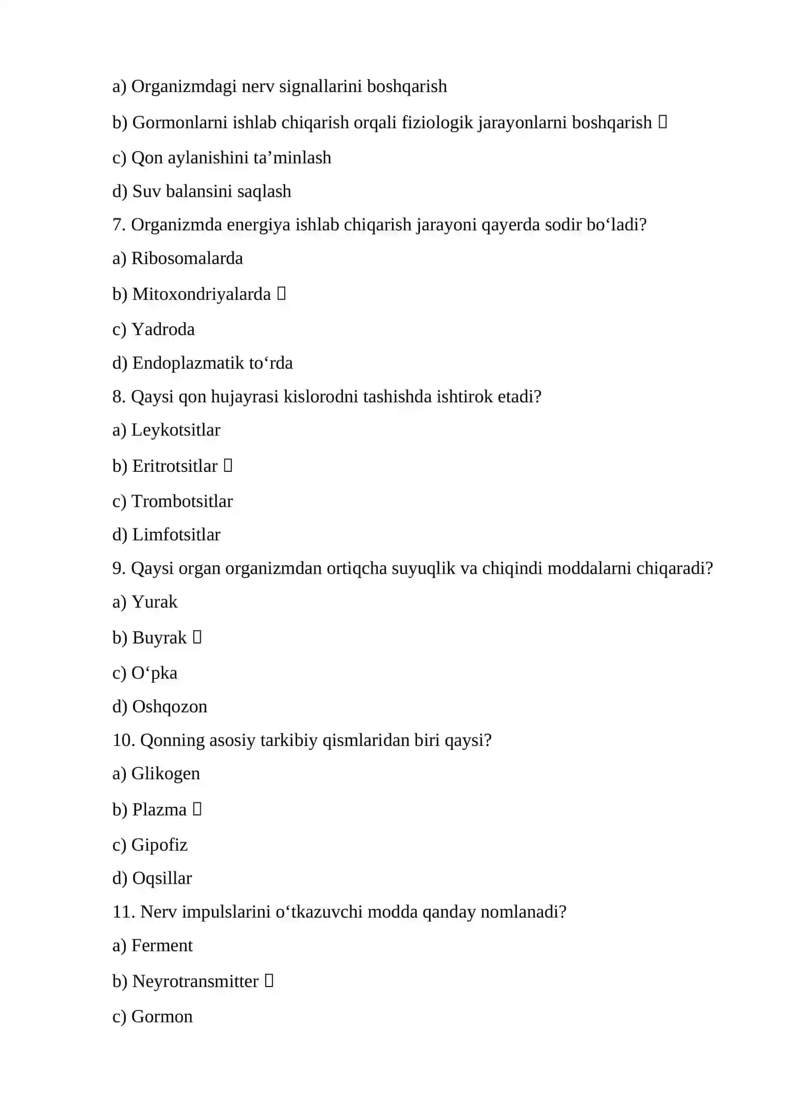 Stomatologiya yo`nalishi uchun yakuniy nazorat testi 2