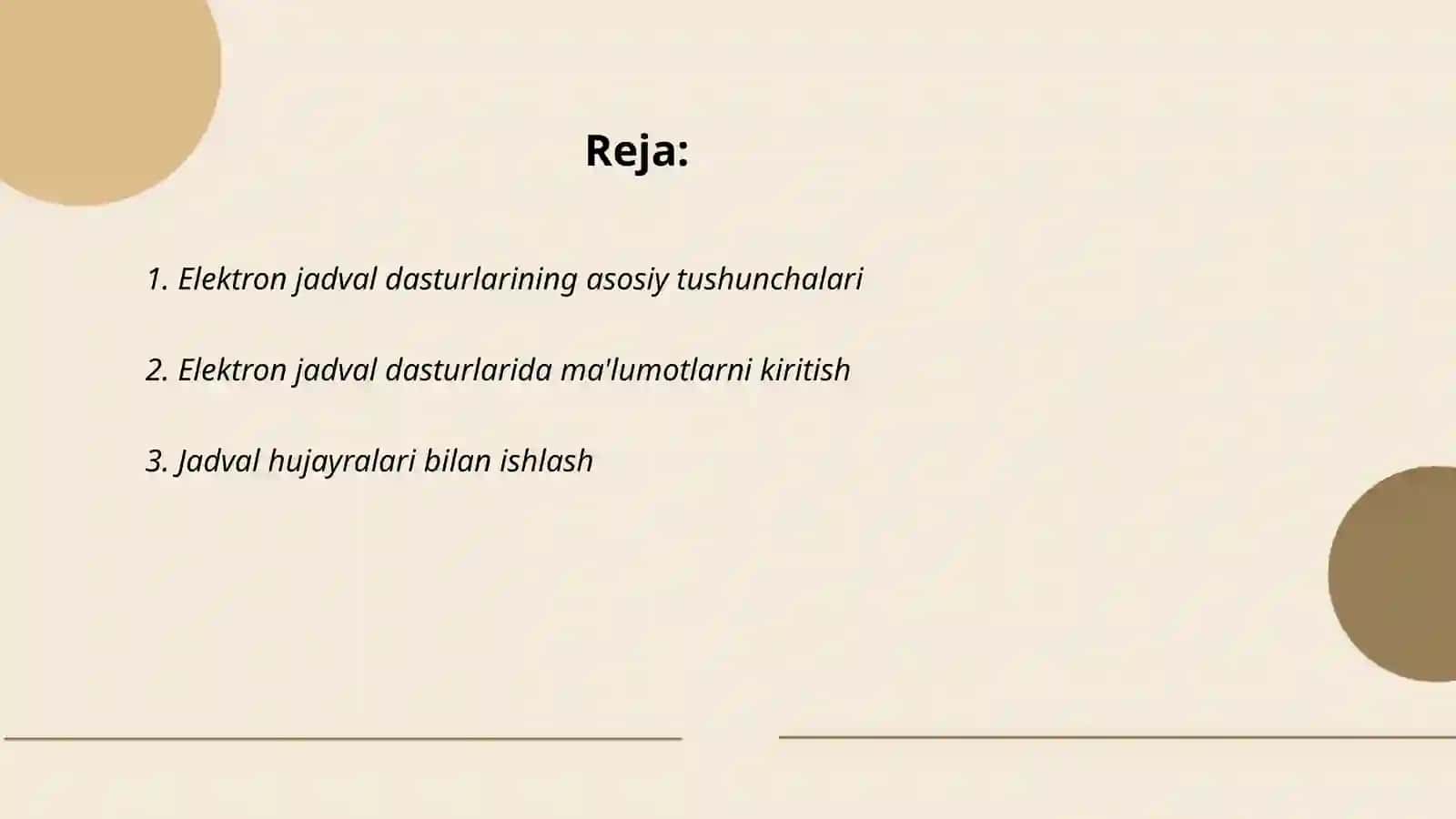 Elektron jadvallar tashkil qilish va yuritish 2
