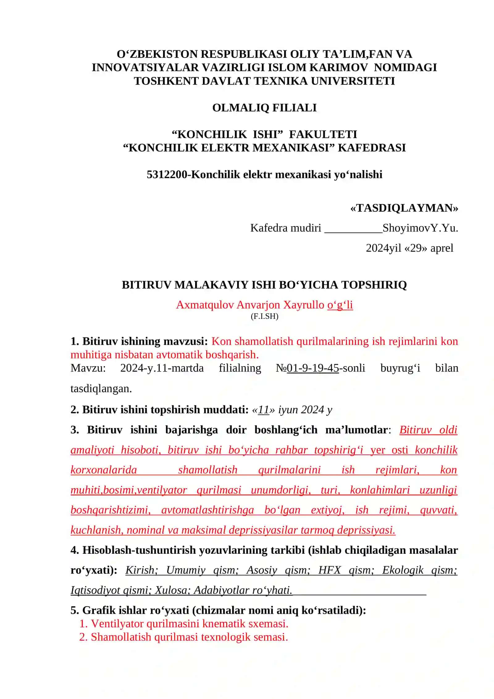 Kon shamollatish qurilmalarining ish rejimlarini kon muhitiga nisbatan avtomatik boshqarish 2