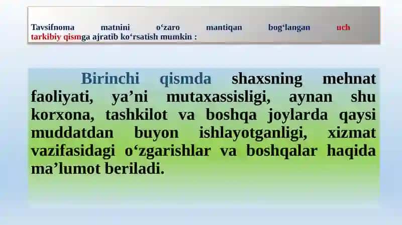 TAVSIFNOMA, TAVSIYANOMA, TARJIMAYI HOL, TILXAT 2