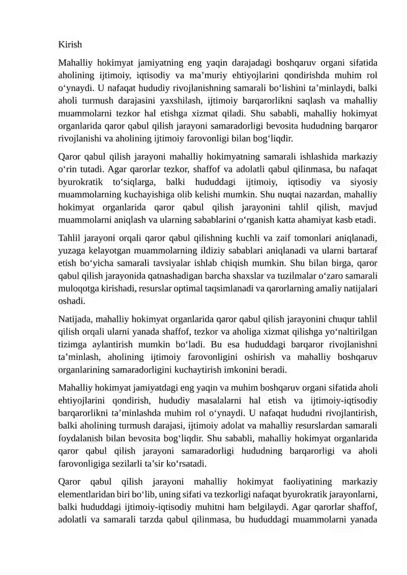 MAHALLIY HOKIMYATDA QAROR QABUL QILISH JARAYONINI TAHLIL QILISH VA MUAMMONI KENG TAHLIL QILISH 2