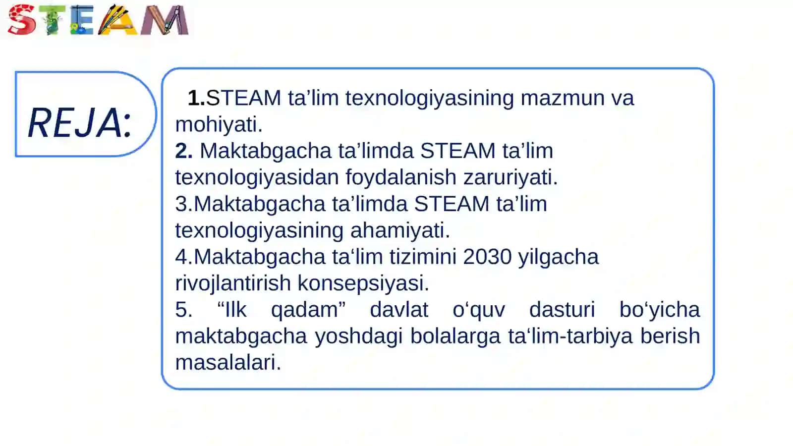 STEAM TA`LIM TEXNOLOGIYASINI MAKTABGACHA TA`LIMDA QO`LLASHNING ME`YORIY-USLUBIY ASOSLARI. 2