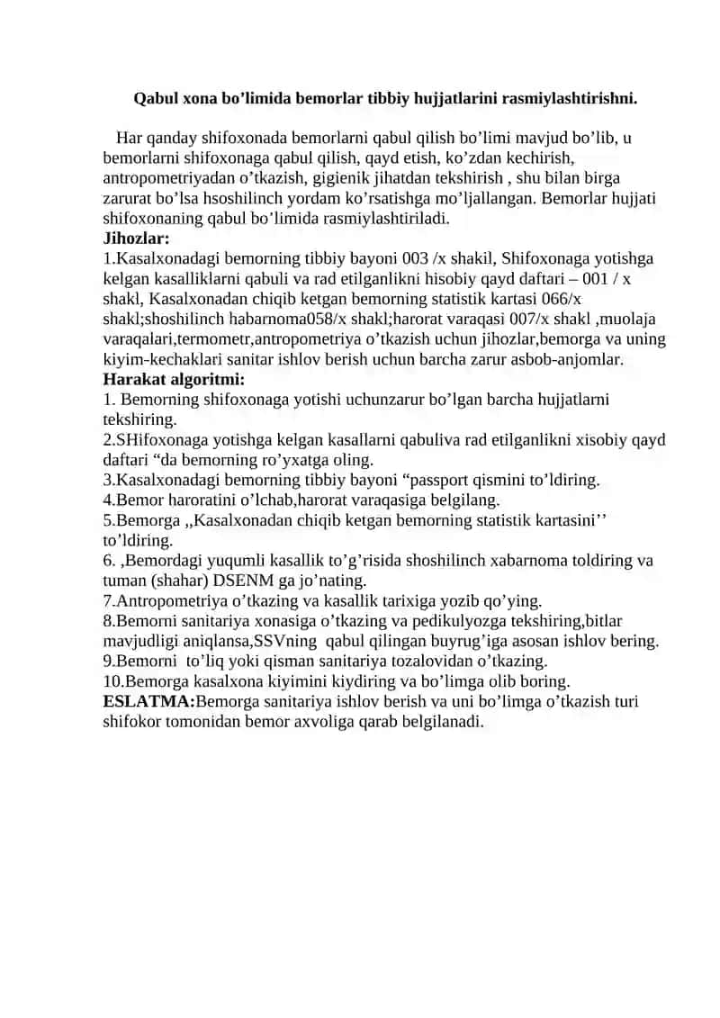 Yuqumli kasalliklar fanidan amaliy ko'nikmalar 2
