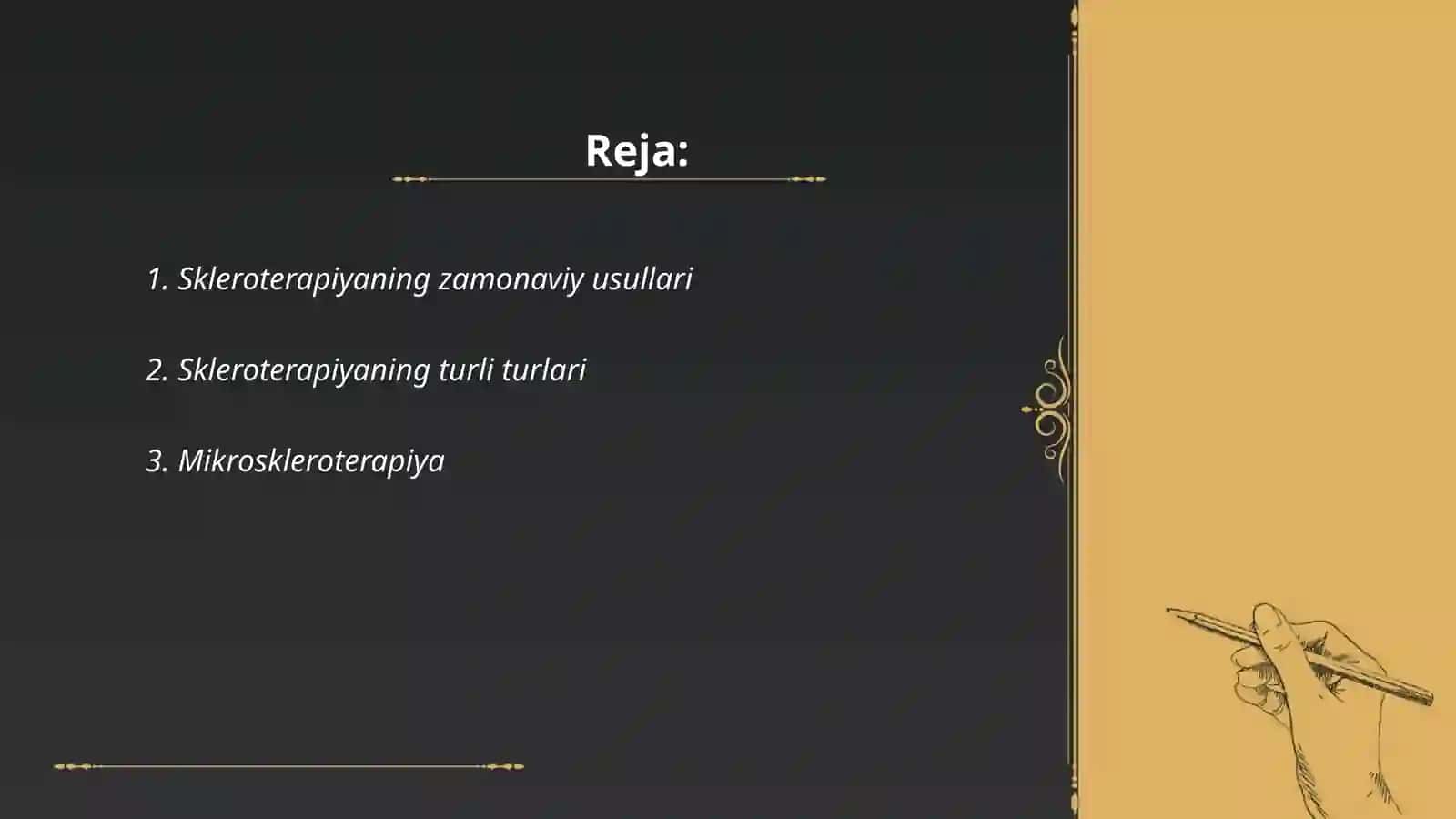 Zamonaviy skleroterapiya. Turlari va oʼtkazish usullari. Davo effekti, boʼlishi mumkin boʼlgan asoratlar 2