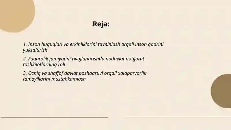 Inson qadrini yuksaltirish va erkin fuqarolik jamiyatini yanada rivojlantirish 2