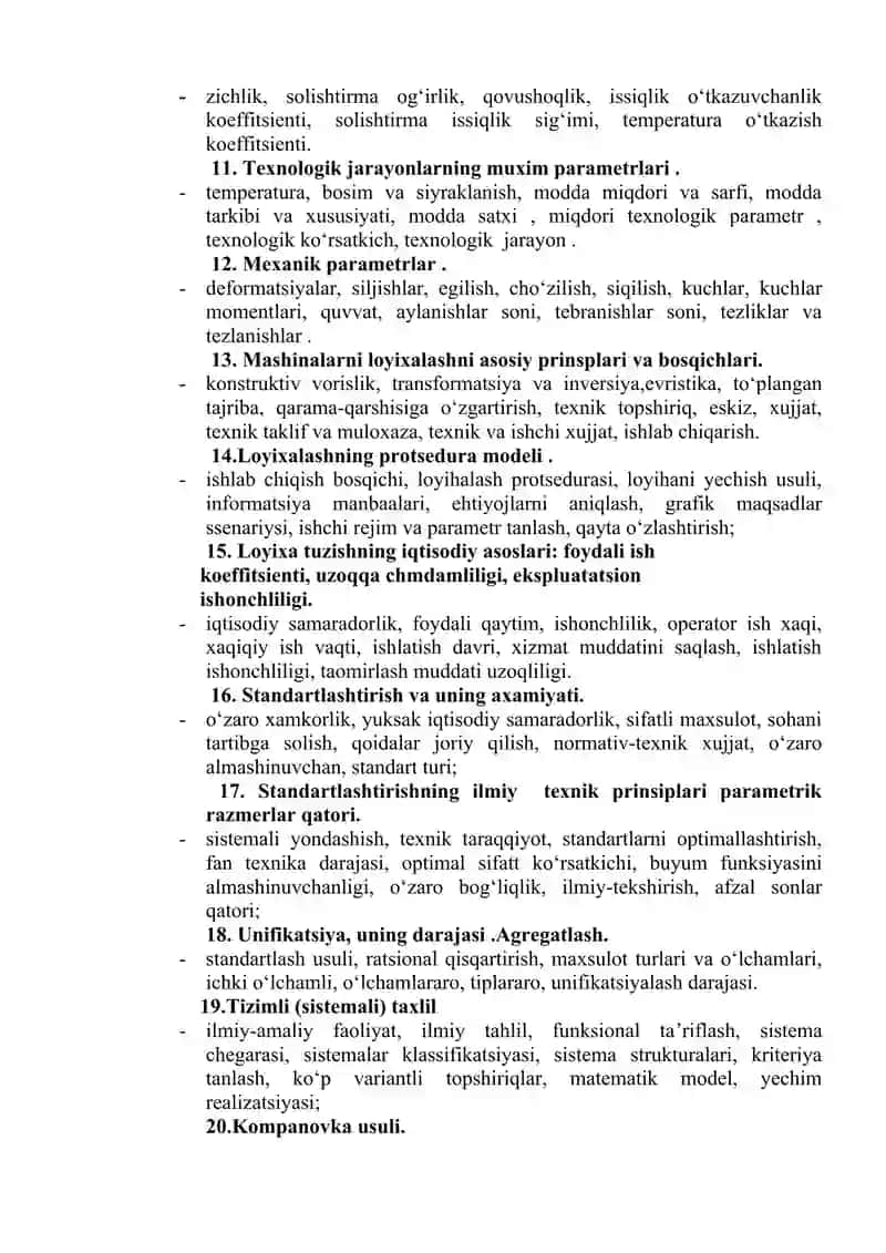 "MASHINALAR YARATISHNING TEXNIK ASOSLARI “ FANIDAN “TEXNOLOGIK MASHINALAR VA JIHOZLAR” TA’LIM YO‘NALISHI" 2