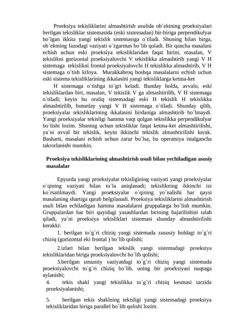 Proektsiya tekisliklarini almashtirish usuli 2