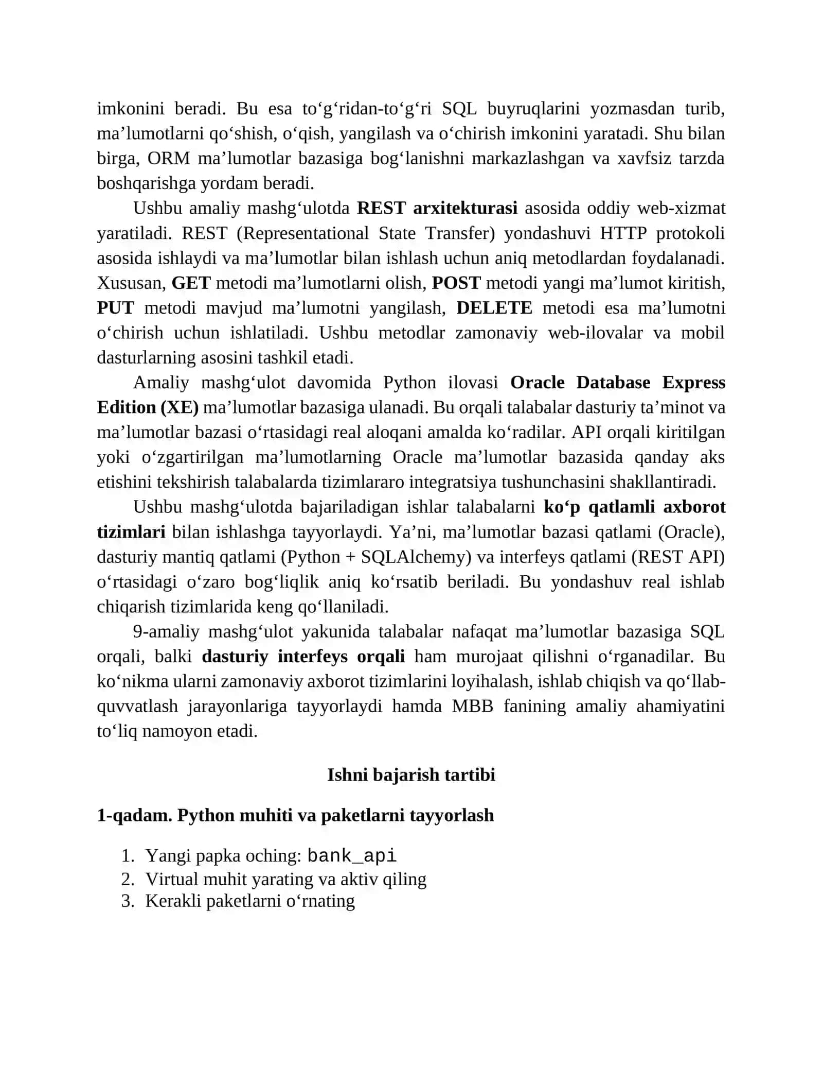 Python API orqali ma’lumotlar bazasi bilan ishlash: Flask + SQLAlchemy yordamida oddiy REST API yaratish (GET, POST, PUT, DELETE) 2