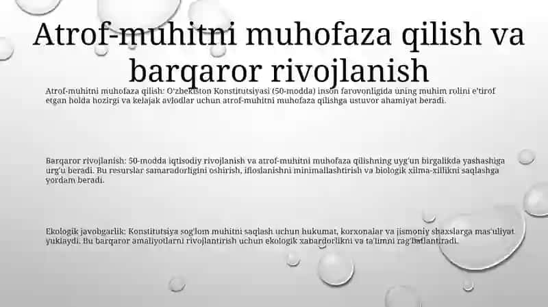 Konstitutsiyaning 50- Moddasi Tabiantni Muhofaza Qilish 2