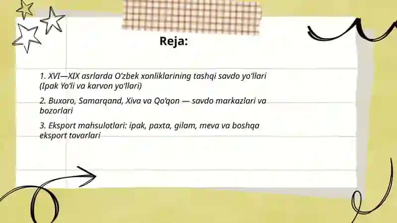 XVI—XIX asrlarda O’zbek xonliklarida tashqi savdo 2
