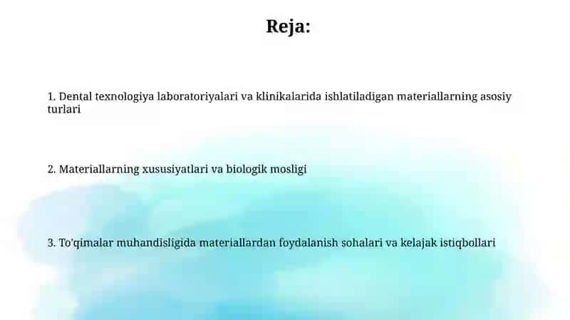 Dental texnologiya laboratoriyalari va klinikalarida ishlatiladigan materiallarning asosiy turlari 2