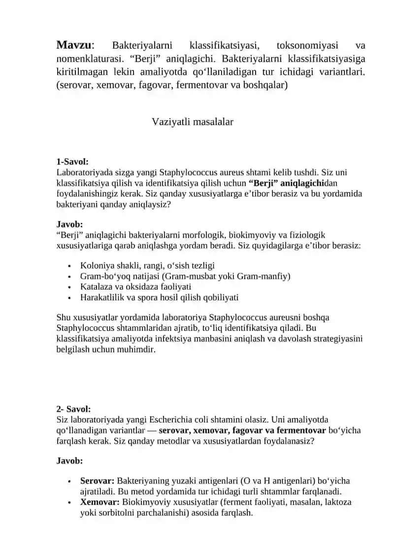 Bakteriyalarni klassifikatsiyasi, toksonomiyasi va nomenklaturasi 2
