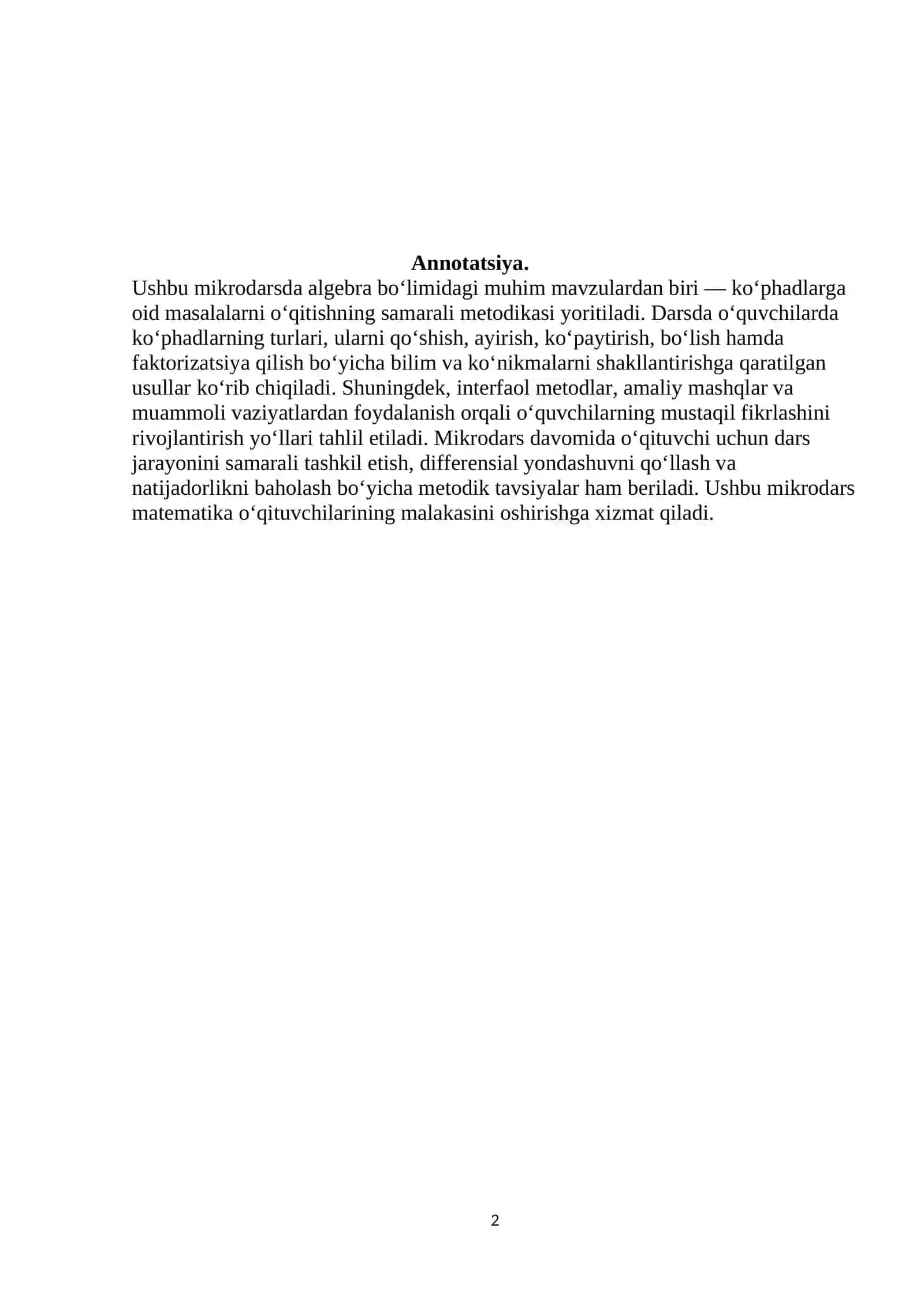 Matematika va Informatika - 7-sinfda kophadlarga oid ba'zi masalalarni o'qitish metodikasi 2