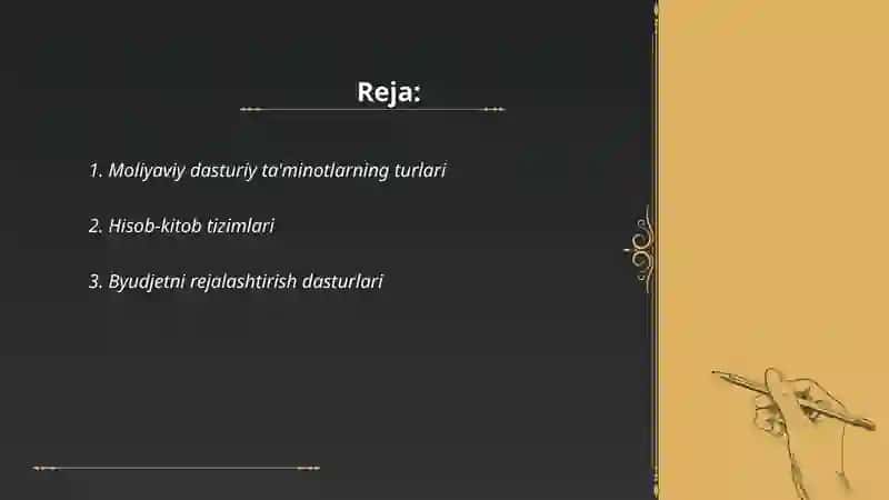 Moliyaviy amaliyotda qoʻllaniladigan dasturiy talimotlar va ularning ishlash texnalogiyasi 2