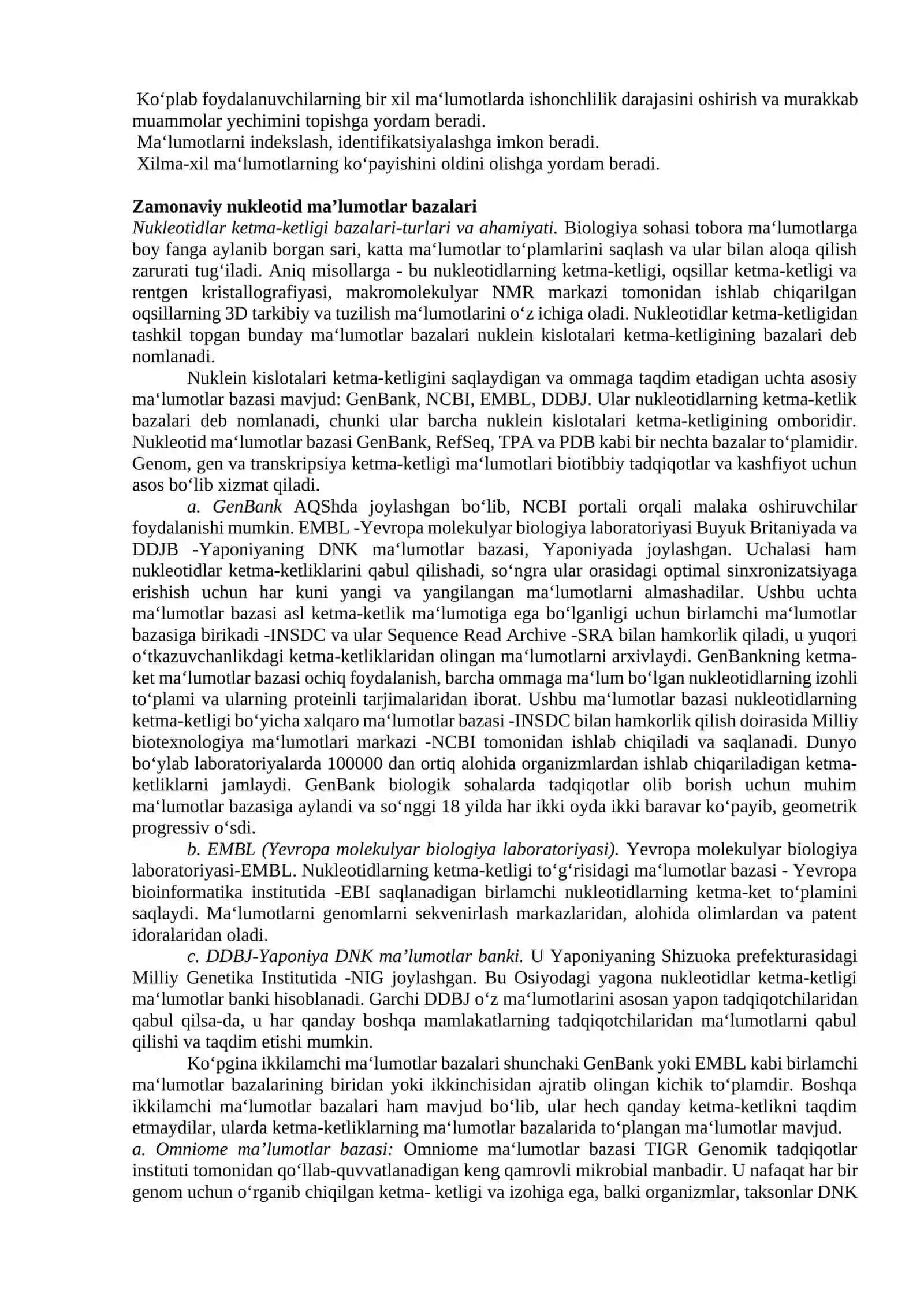 ZAMONAVIY BIOINFORMATIK MA’LUMOTLAR BAZALARI 2