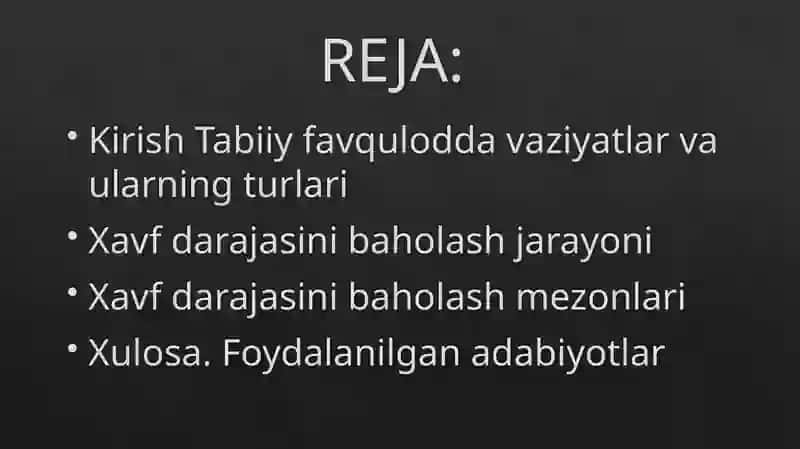Tabiiy favqulodda vaziyatlarda xavf darajasini baholash 2