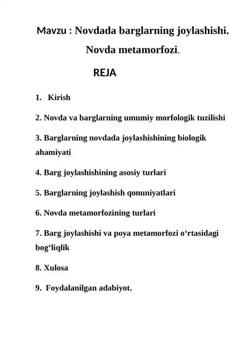Novdada barglarning joylashishi.  Shu mavzu buyicha kurs ishi 2