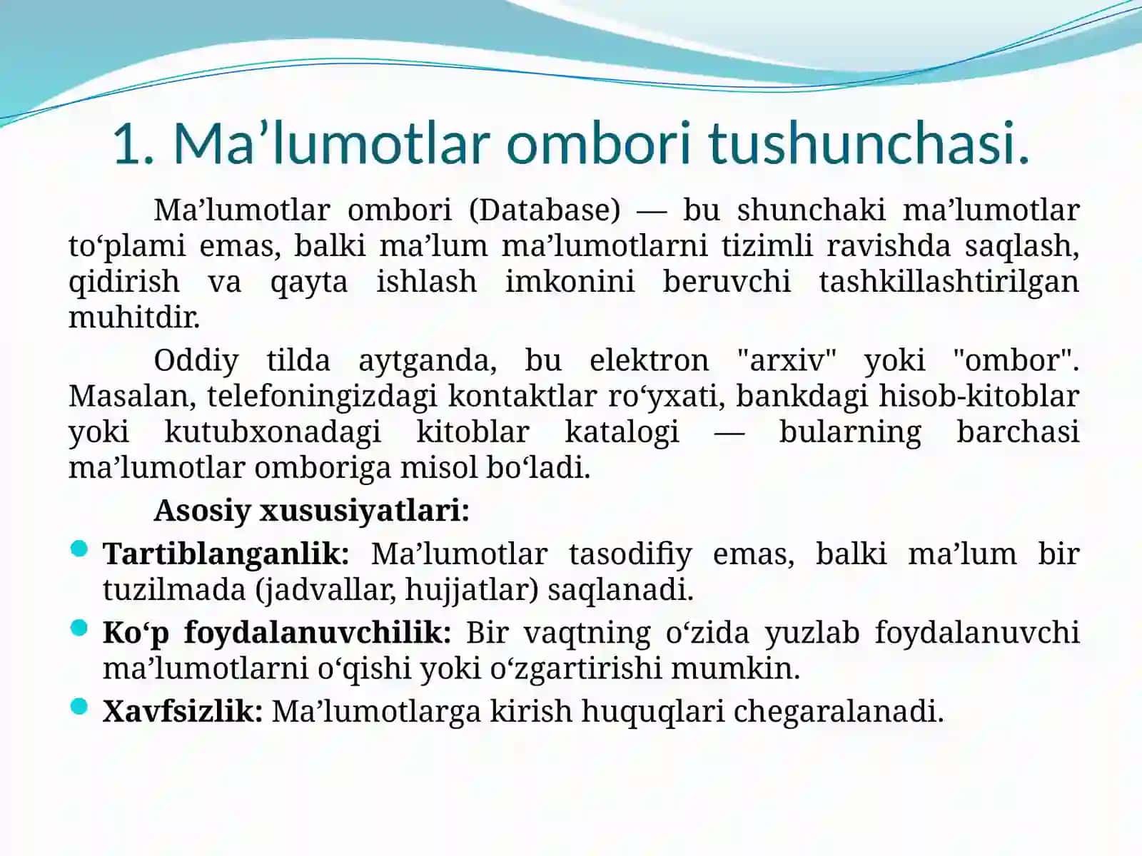Ma'lumotlar ombori va uni boshqarish tizimlari 2