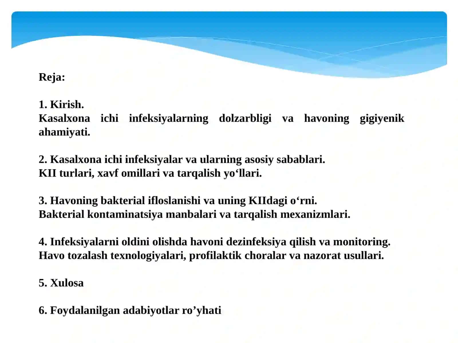 Kasalxona ichi infeksiyalarini kelib chiqishi uchun havoning bakterial ifloslanganligini ahamiyati 2