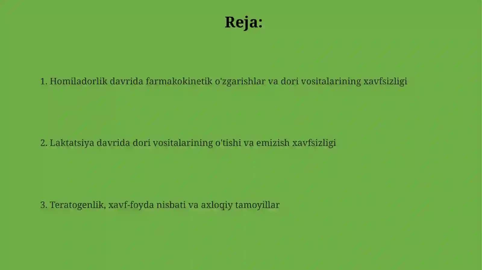 Homilador va emizikli ayollarda dori vositalariniqoʻllashfarmakologiyasi 2