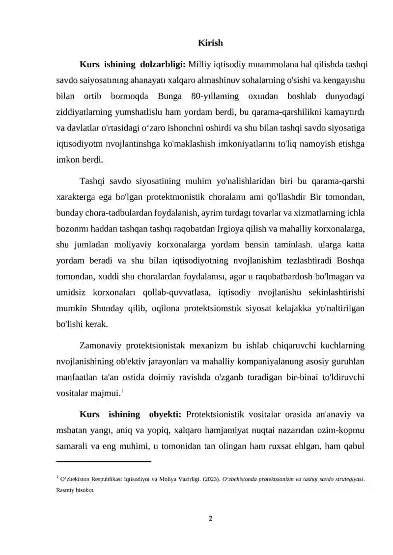 Xalqaro savdo siyosati va proteksionizm 2