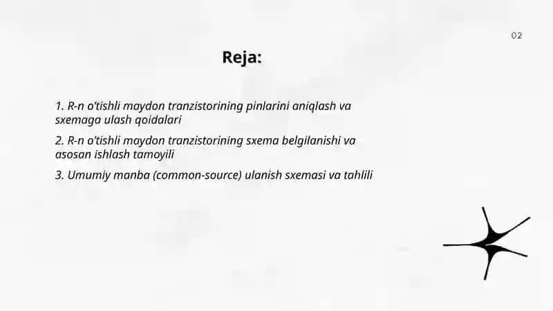 R-n o’tishli maydon tranzistorini sxemaga ulash 2