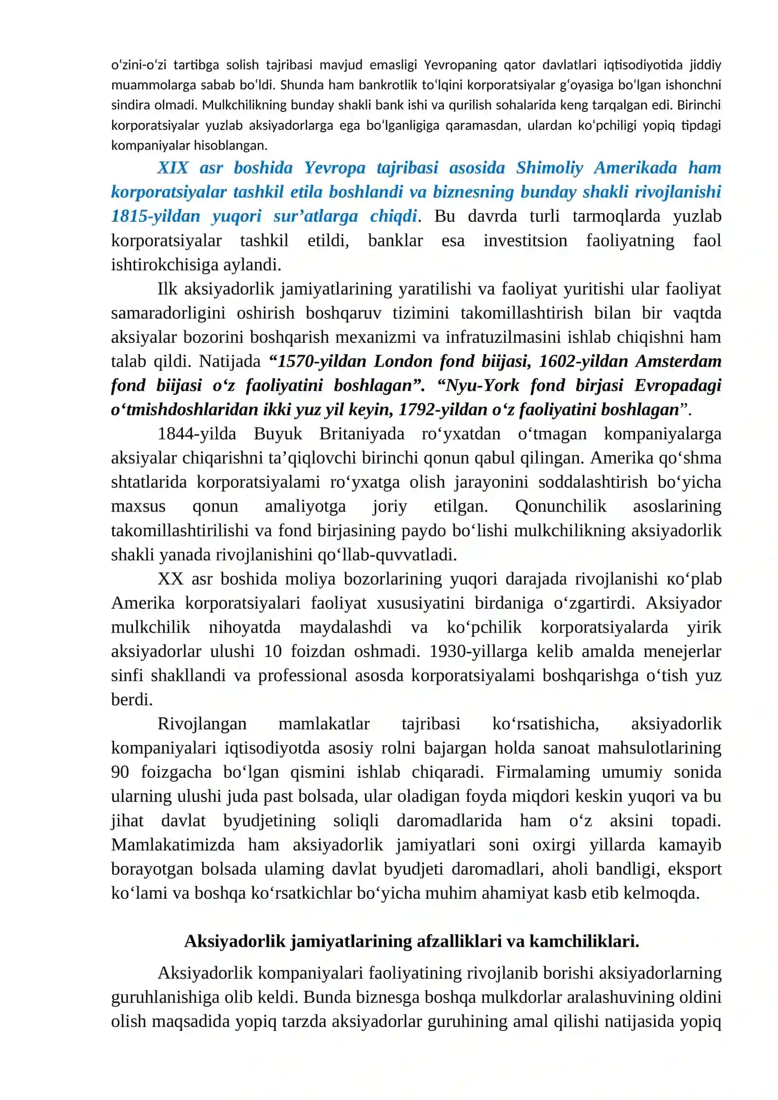 3-mavzu: Korporativ Tuzilma Sifatiida Aksiyadorlik Jamiyatlar Faoliyatining Tashkiliy Asoslari 2
