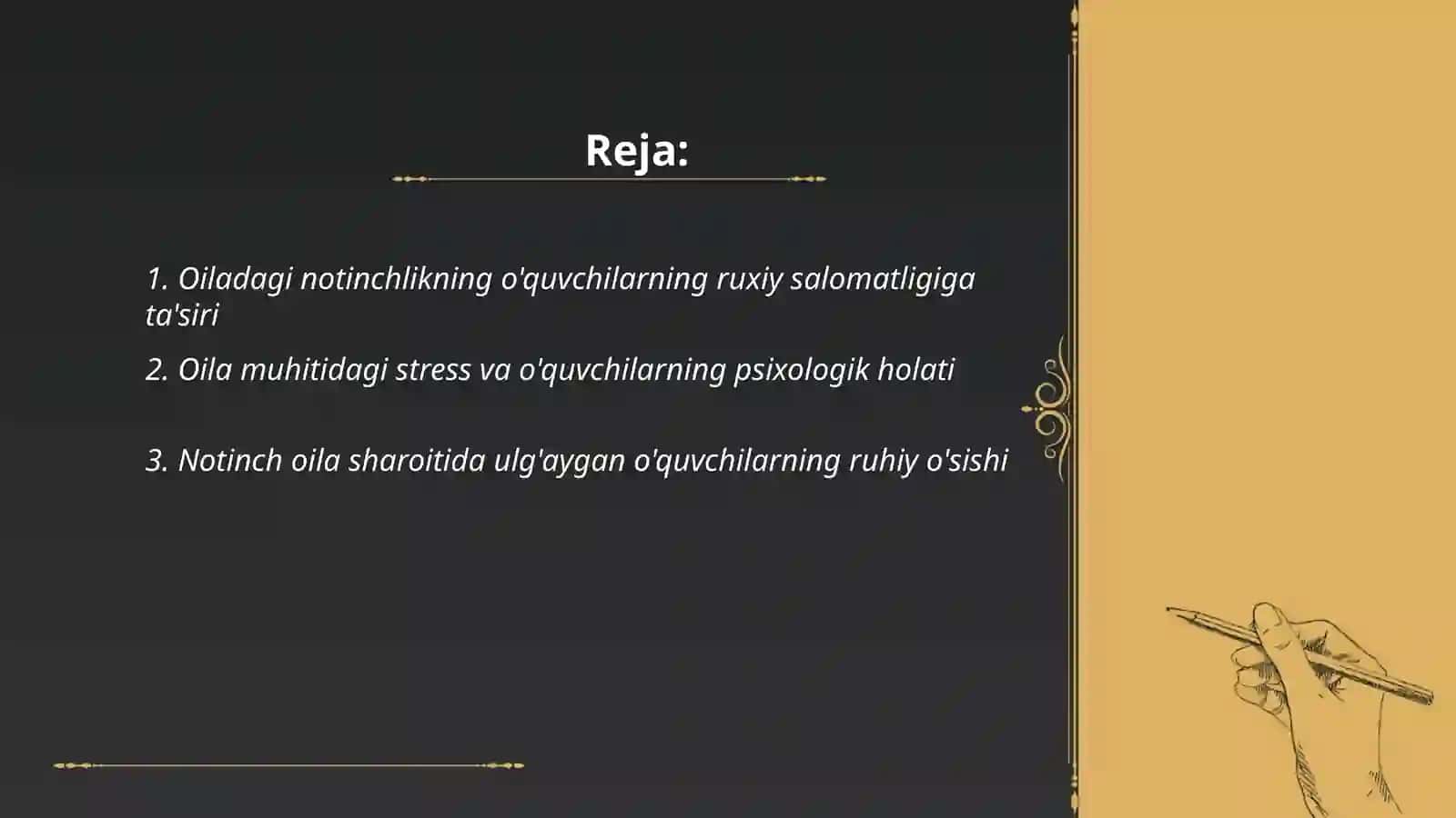 Oiladagi notinchlikning o’quvchilarning ruxiy holatiga tasiri 2