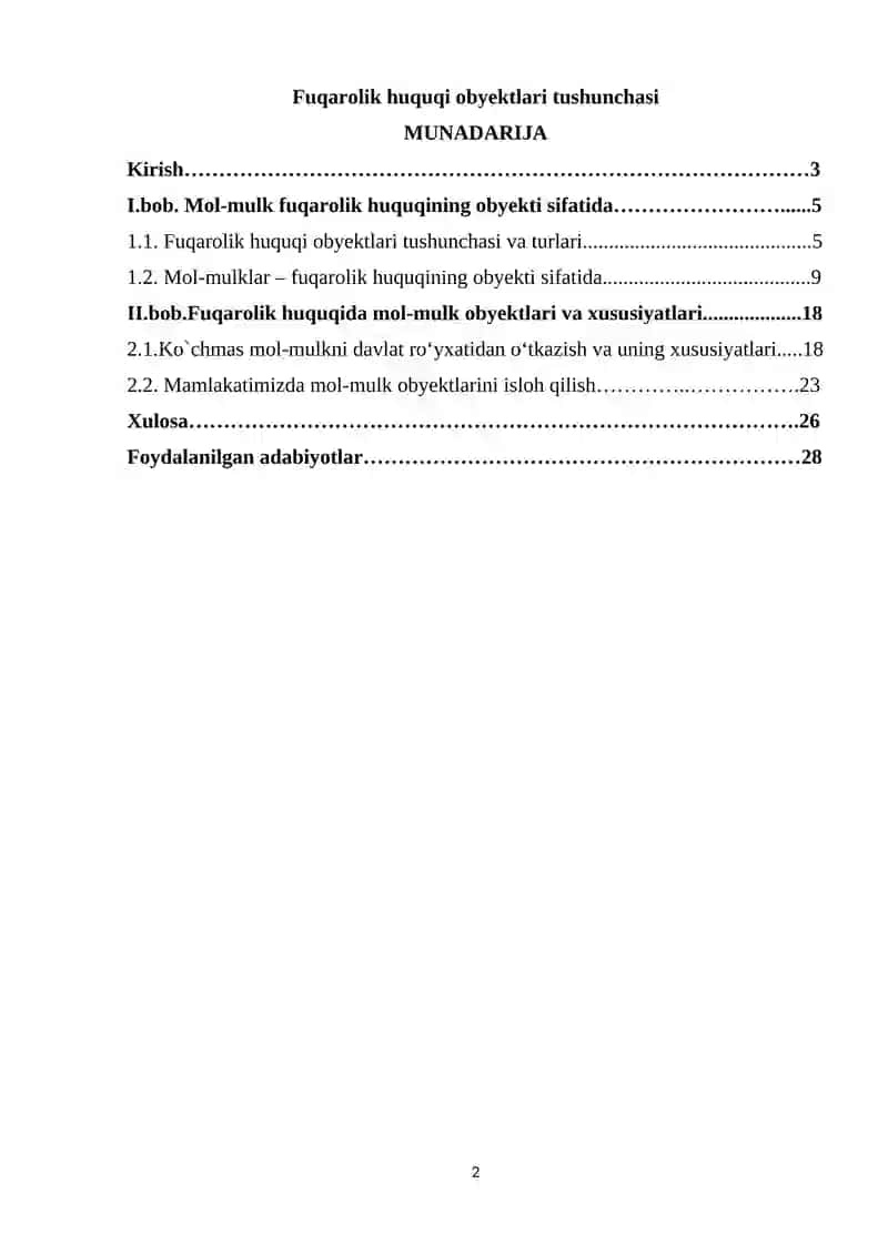 Fuqarolik huquqi obyektlari tushunchasi 2
