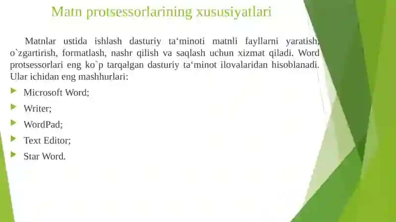 MATN AXBOROTLARINI QAYTA ISHLASH TEXNOLOGIYALARI 2