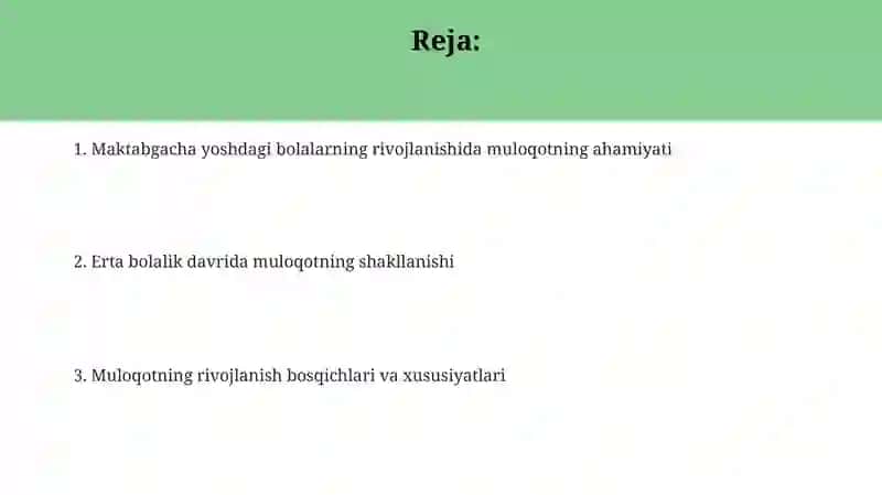 Muloqotning shakllanishi Maktabgacha yoshdagi bolalar oʻsishining umumiy shart 2