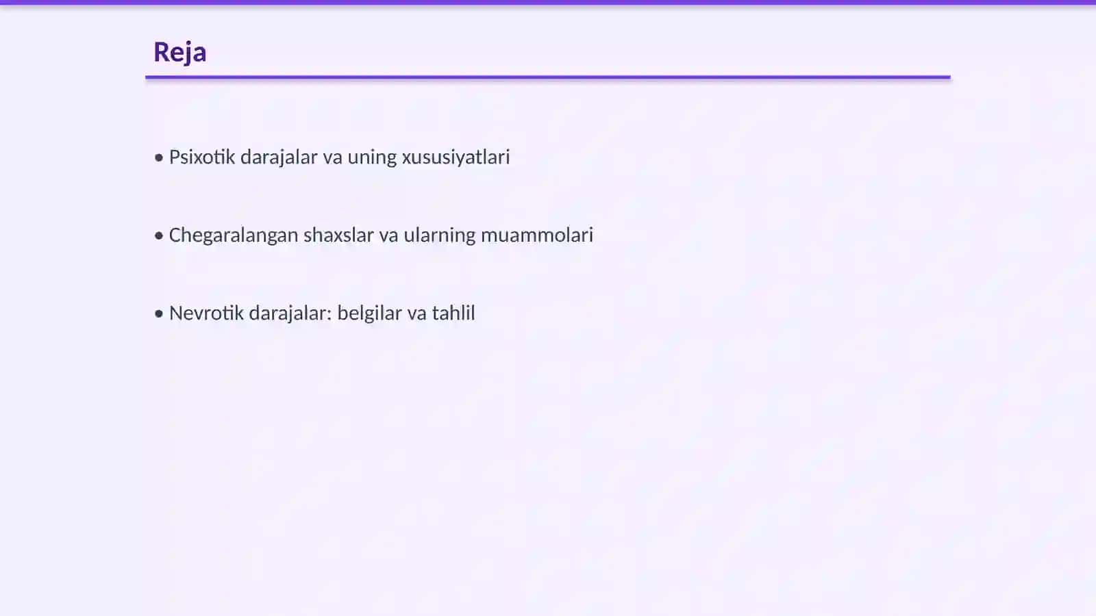 Shaxs taraqqiyotining psixotik, chegaralangan va nevrotik darajalari 2