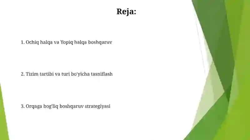 Boshqaruv Tizimlariga Kirish 2
