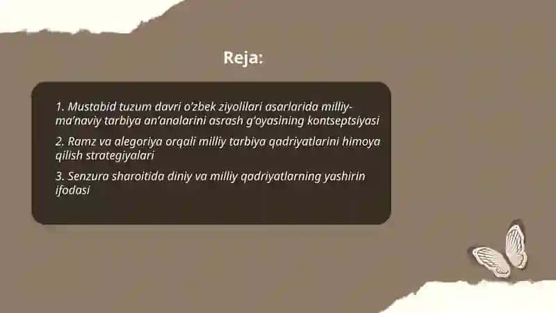 Mustabid tuzum davri oʼzbek ziyolilari asarlarida milliy-maʼnaviy tarbiya anʼanalarini asrash uchun kurash gʻoyasi 2