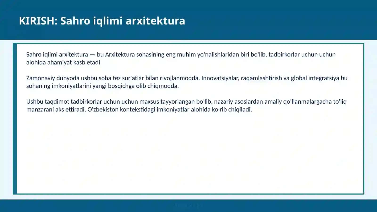 SAHRO IQLIMI ARXITEKTURA 2