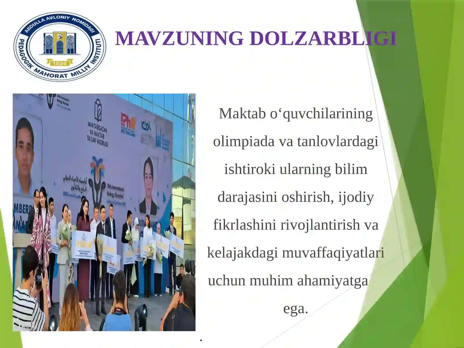 MAKTABNING OLIMPIADA VA TANLOVLARDA ISHTIROK ETISH FAOLIYATINI RIVOJLANTIRISH 2