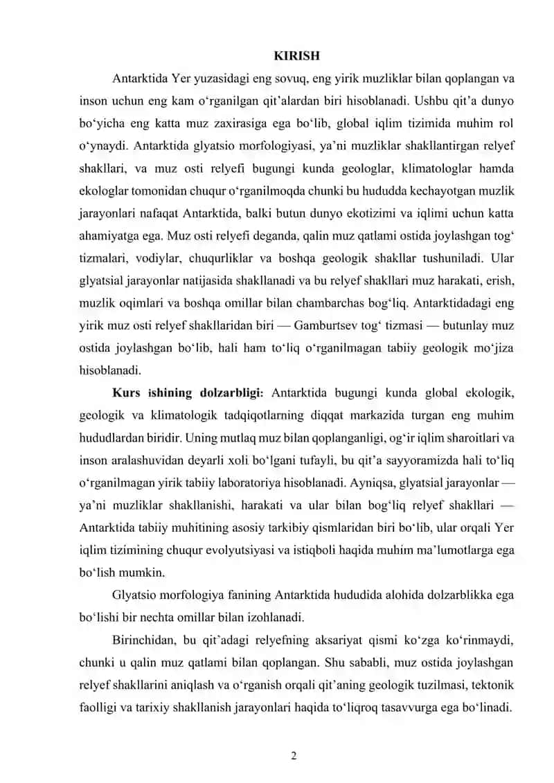 ANTARKTIDA GLYATSIO MORFOLOGIYASI. MUZ OSTI RELYEFI 2