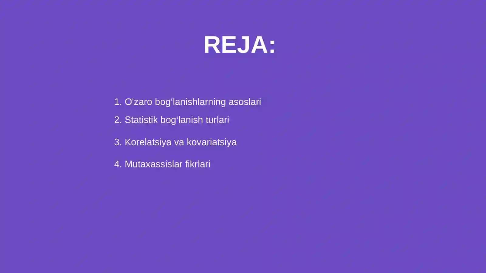 O'zaro bog'lanishlarni statistik o'rganish 2