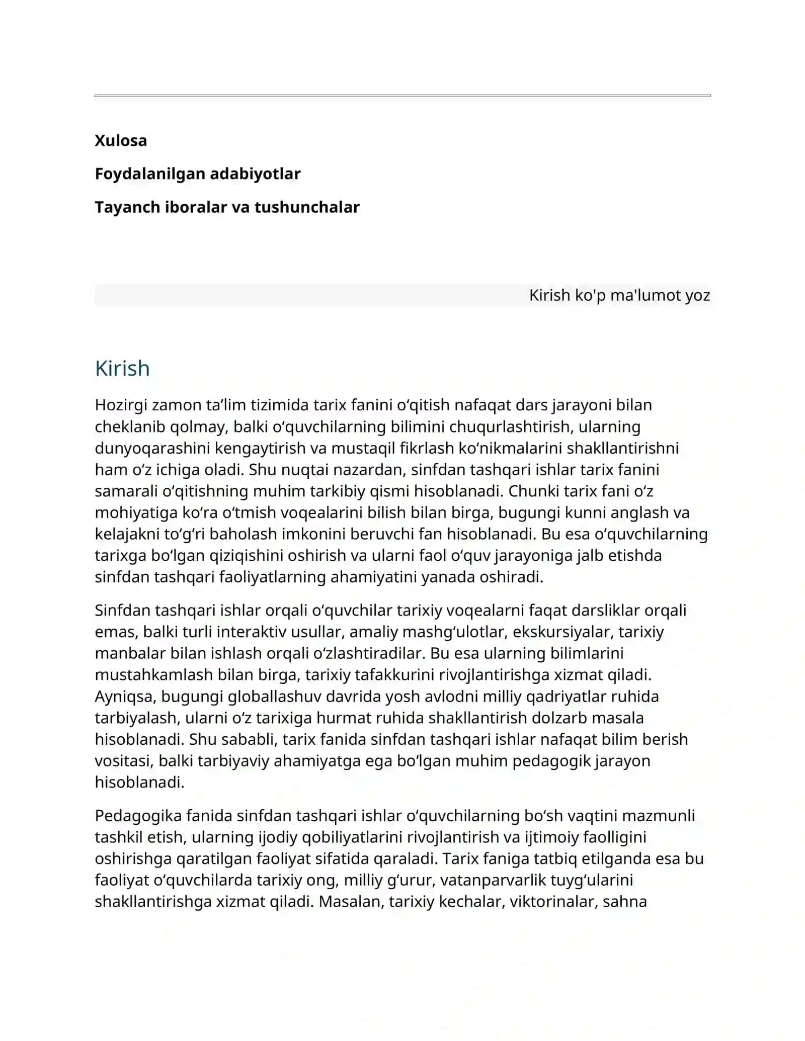 Tarix tizimida sinfdan tashqari ishlashning ahamiyati 2