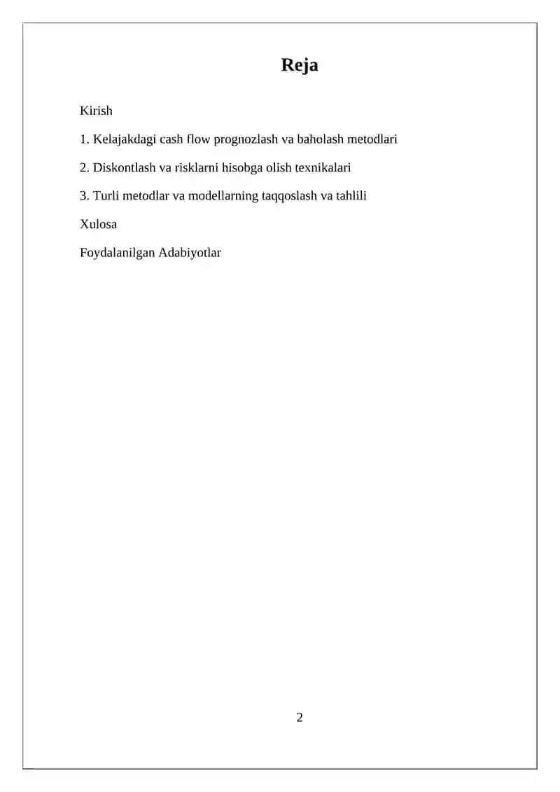 Firmaning istiqboldagi daromadlarini baholash 2