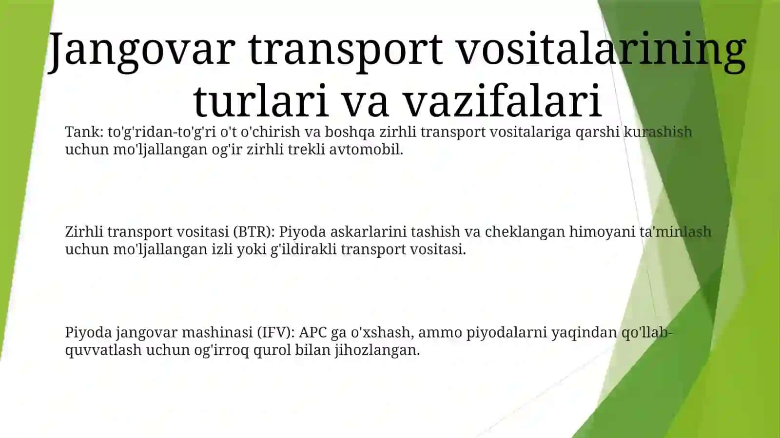 Jangovor Mashinalarning Ummumiy Tasnifi 2