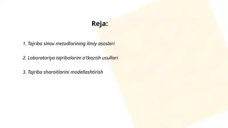 Ilmiy tadqiqotda tajriba sinov ishlarini olib borish. 2