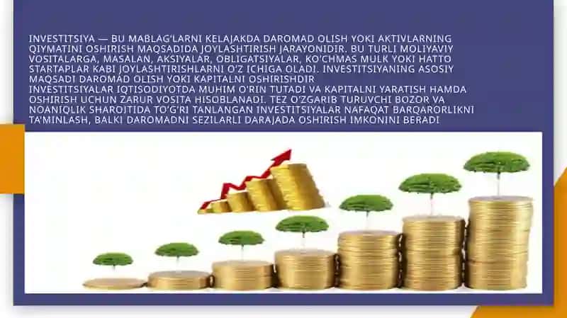 Investitsiya tushunchasi,uning iqtisodiyotdagi ahamiyati va uning turlari 2