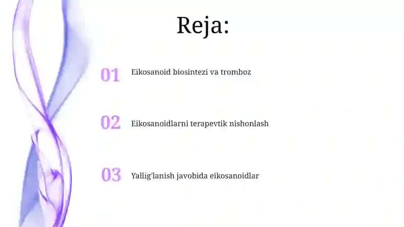 Tromb hosil boʻlishi va yalligʻlanishni kelib chiqishida eykozanoidlarni roli 2