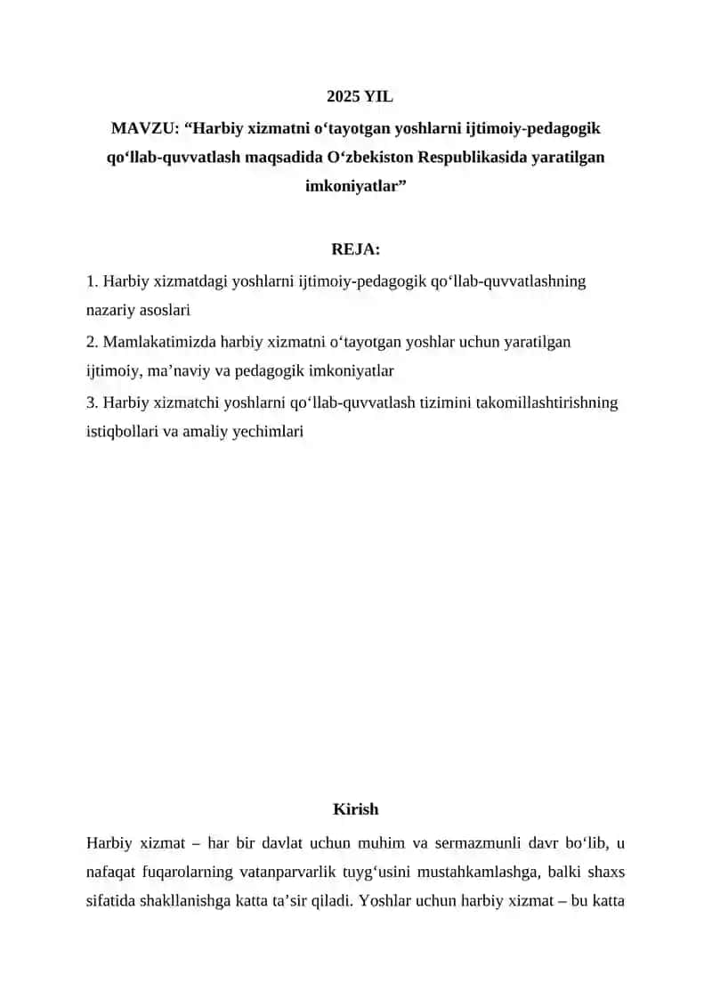 Harbiy xizmatni o‘tayotgan yoshlarni ijtimoiy-pedagogik qo‘llab-quvvatlash maqsadida O‘zbekiston Res 2