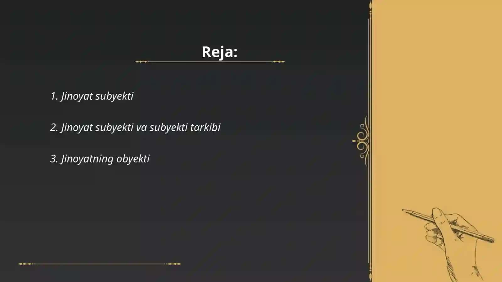 Jinoyat tarkibining belgilari va tomonlari (elementlari) 2