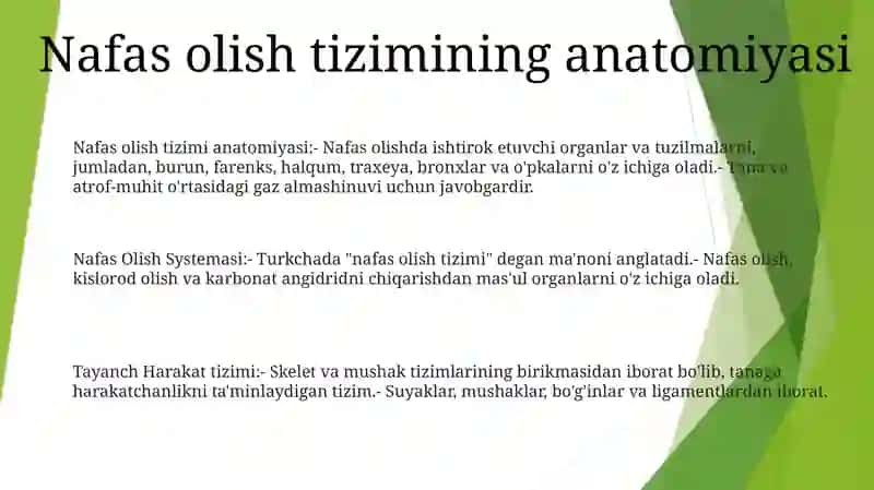 Nafas Olish Sistemasi. Tayanch Harakat Sistemasi 2