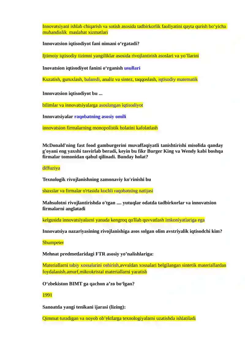 Innovatsion iqtisodiyot fani 2